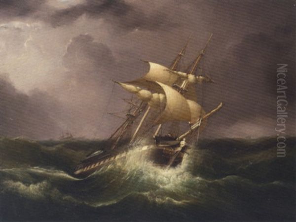 An East Indiaman Reefed Down And Riding Out The Gale Oil Painting by William Adolphus Knell