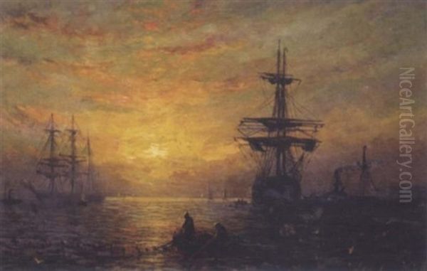 Evening Seascape Oil Painting by William Adolphus Knell