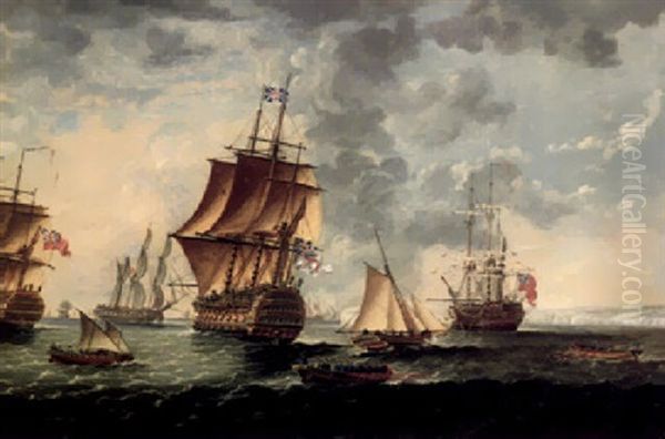 Naval Shipping In The English Channel Off Dover Oil Painting by William Adolphus Knell