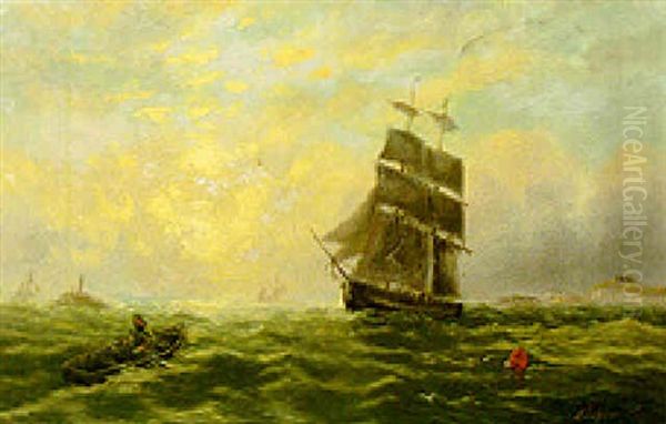 A Barque And Other Craft Off The Coast Oil Painting by William Adolphus Knell