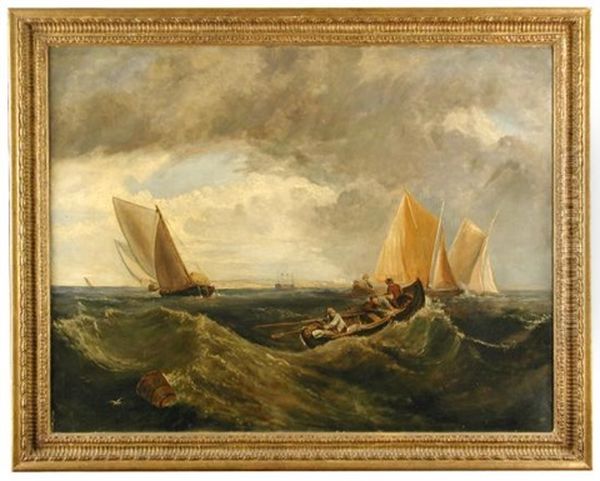 Fishing Boats In Rough Seas Oil Painting by William Callcott Knell