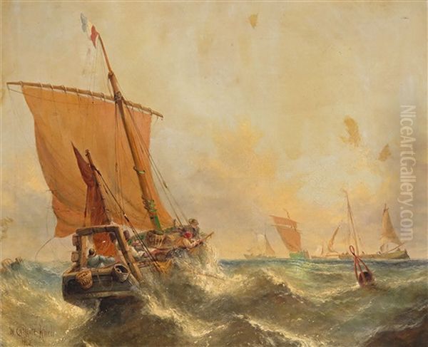 The Dutch Fishing Boat Calais At Sea Signed And Dated 1862 Oil On Canvas 51 X 61cm; 20 X 24in General Condition Report Unlined Oil Painting by William Callcott Knell