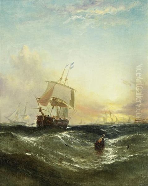 Evening Mouth Of The Thames'and Wreck Off The Caskets  (2 Works) Oil Painting by William Callcott Knell