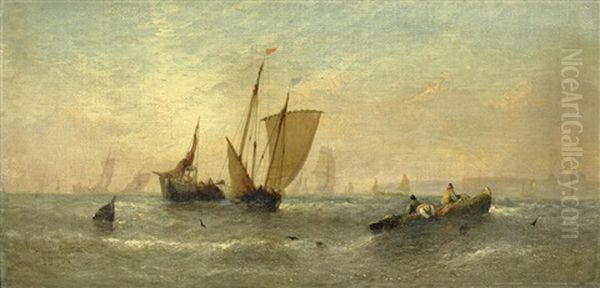 Fishing Boats Making Ready For Sea; And A Companion (a Pair) Oil Painting by William Callcott Knell