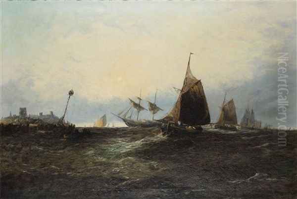 Shipping In A Heavy Swell Off Tynemouth Oil Painting by William Callcott Knell