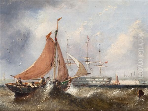 Fishing Boats Off Portsmouth Oil Painting by William Callcott Knell