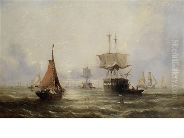 Hauling The Nets Oil Painting by William Callcott Knell