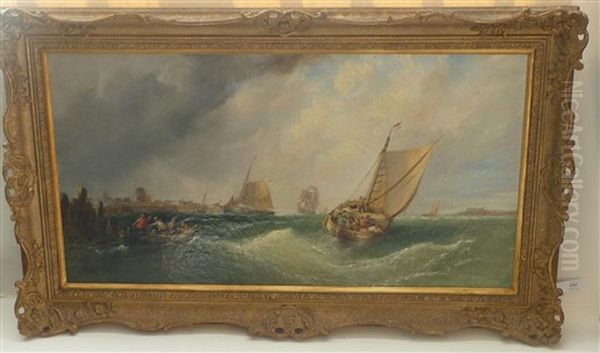 Fishing Boats In A Gale Off The Dutch Coast Oil Painting by William Callcott Knell