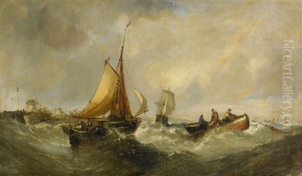 Stormigt Hav Med Segelfartyg Oil Painting by William Callcott Knell