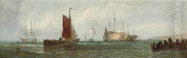 Fishing Boats At The Mouth Of The Thames; On The Medway (one Illustrated) (pair) Oil Painting by William Callcott Knell