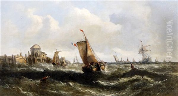 Shipping In Rough Seas Oil Painting by William Callcott Knell