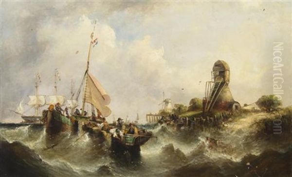 Dutch Harbor Oil Painting by William Callcott Knell