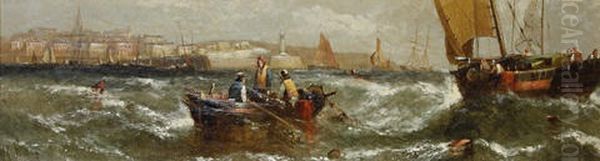 Fishing Boats Off Sidmouth Oil Painting by William Callcott Knell