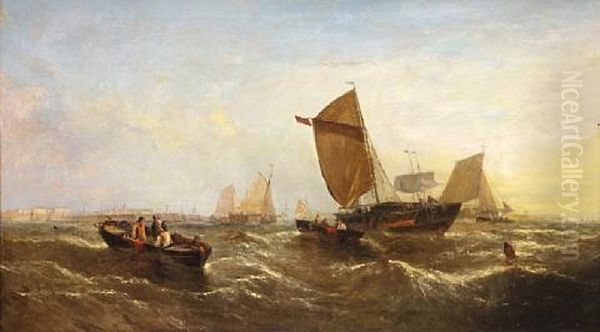 Morning: Fishing Boats Off The Coast Oil Painting by William Callcott Knell