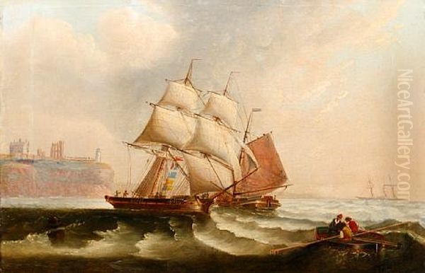 Shipping Off A Distant Coast Oil Painting by William Callcott Knell