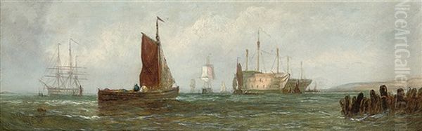 Fishing Boats At The Mouth Of The Thames (+ On The Medway; Pair) Oil Painting by William Callcott Knell