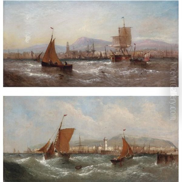 Off Scarborough (+ Off Dundee; Pair) Oil Painting by William Callcott Knell