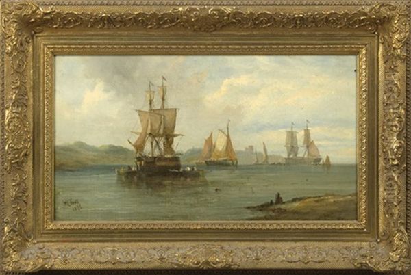 Sailing Vessels Off The Coast Oil Painting by William Callcott Knell