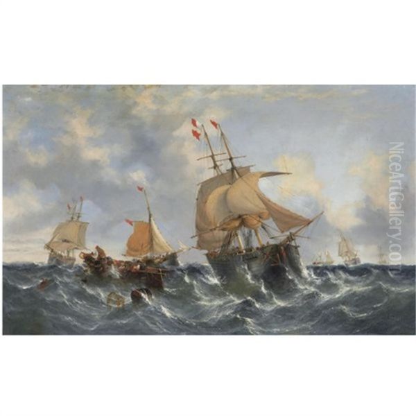 Sailing On Choppy Waters Oil Painting by William Callcott Knell