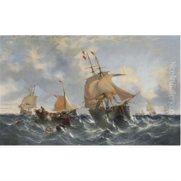 Sailing On Choppy Waters Oil Painting by William Callcott Knell