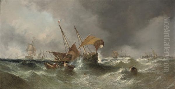 Congested Waters At The Harbour Mouth Oil Painting by William Callcott Knell