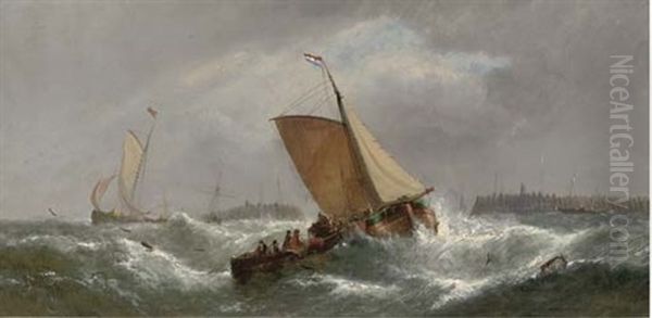 Dirty Weather, Beating Up Off The Dutch Coast Oil Painting by William Callcott Knell