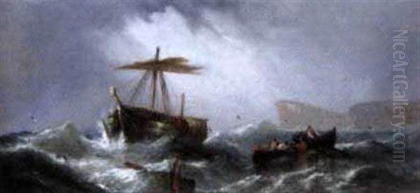 Brigg In Soundings Off The Caskets Oil Painting by William Callcott Knell