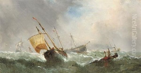 Shipping In A Swell Oil Painting by William Callcott Knell