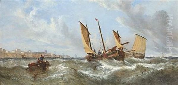 Fishing Boats Off Broadstairs Oil Painting by William Callcott Knell