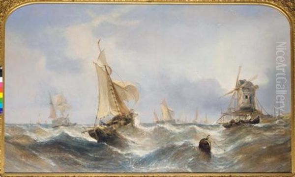 Hauling In The Nets Oil Painting by William Callcott Knell