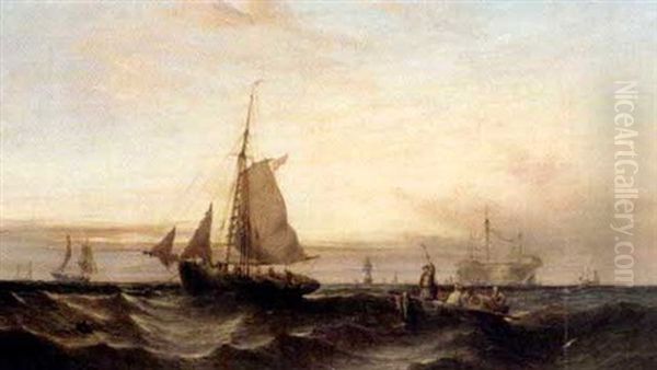 Throwing Lobster Pots At Dawn (+ Raising The Catch At Sunset; Pari) Oil Painting by William Callcott Knell