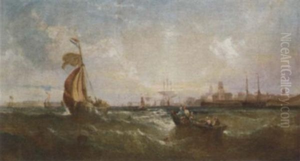 Shipping Off The Entrance To Portsmouth Harbour Oil Painting by William Callcott Knell