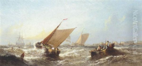 Fishing Boats In Heavy Seas Off Port Oil Painting by William Callcott Knell