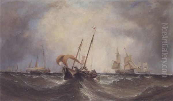 Hauling In The Catch Oil Painting by William Callcott Knell