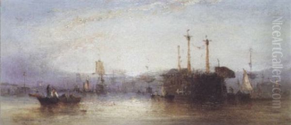 Shipping In Harbour Oil Painting by William Callcott Knell