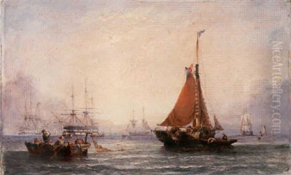 Hauling In The Nets Oil Painting by William Callcott Knell