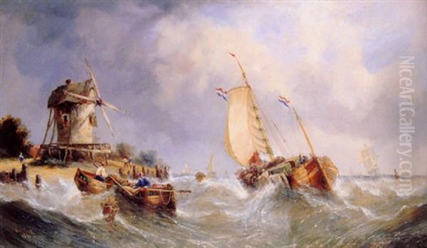 Dutch Shipping On The Scheldt Oil Painting by William Callcott Knell