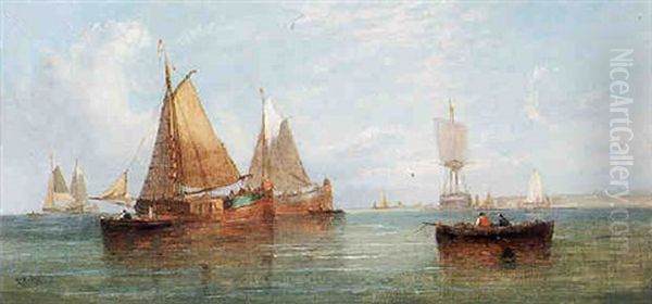 Dutch Barges Preparing To Sail Oil Painting by William Callcott Knell