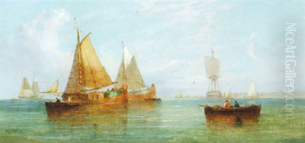 Dutch Barges Preparing To Sail Oil Painting by William Callcott Knell