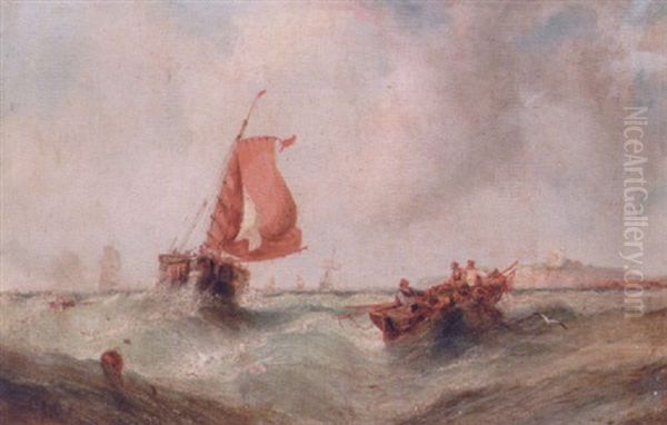 Fiskere Pa Havet Oil Painting by William Callcott Knell