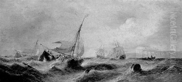 Dutch Fishing Boats Running Before The Wind Off The North Foreland Oil Painting by William Callcott Knell