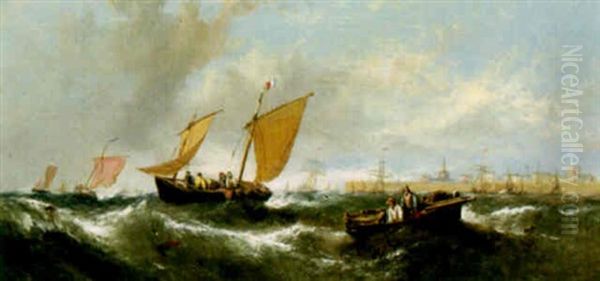 Boats Tossed By Rough Sea Oil Painting by William Callcott Knell