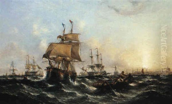 A Summer's Morning Off Sheerness-collier Brig Making Ready For Sea Oil Painting by William Callcott Knell