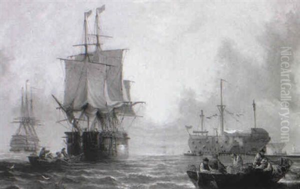 Hulks And Other Shipping Oil Painting by William Callcott Knell