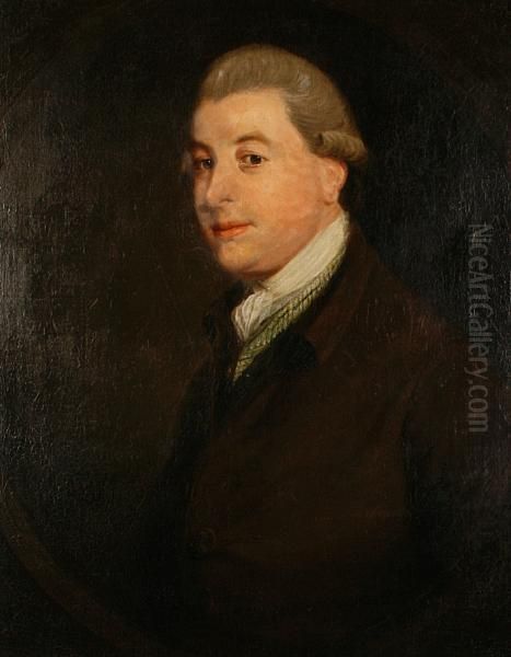 A Portrait Of A Gentleman Wearing A Brown Coatand White Cravat Oil Painting by Thomas Beach