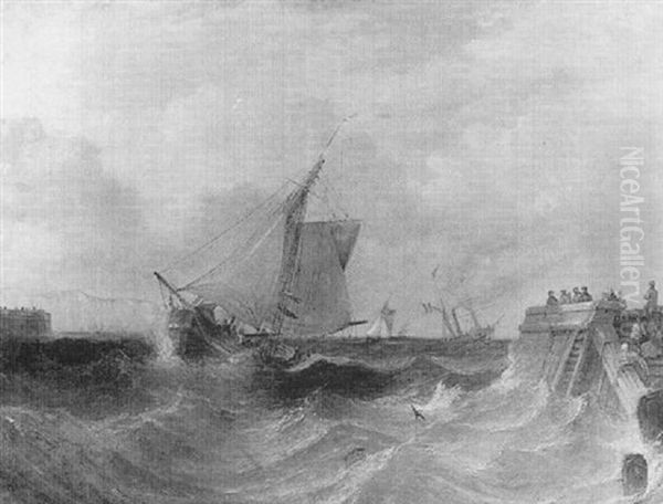 A Paddle-steamer And Fishing Boats Off A Harbour Oil Painting by William Callcott Knell