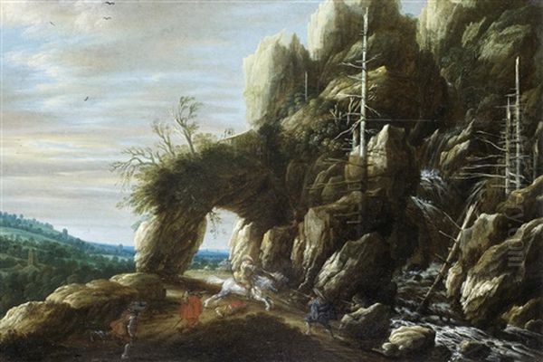 Bandits On A Country Path, An Open Landscape In The Distance Oil Painting by Francois Van Knibbergen