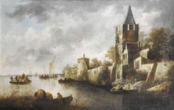 Vue D'un Village Fortifie Au Bord D'une Riviere Oil Painting by Francois Van Knibbergen