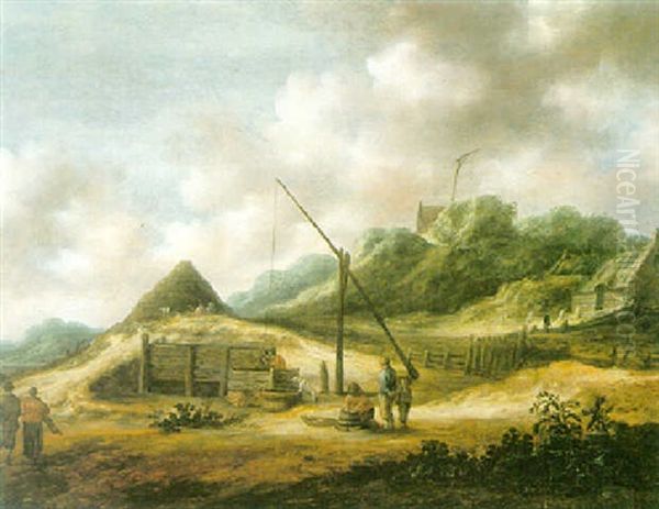 A Dune Landscape With Huts, A Draw-well And A Wooden Cistern Oil Painting by Francois Van Knibbergen