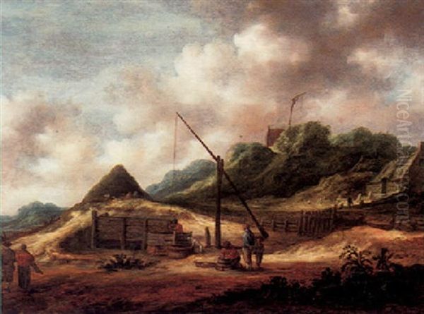 A Dune Landscape With Huts, A Draw-well And A Wooden Cistern by Francois Van Knibbergen